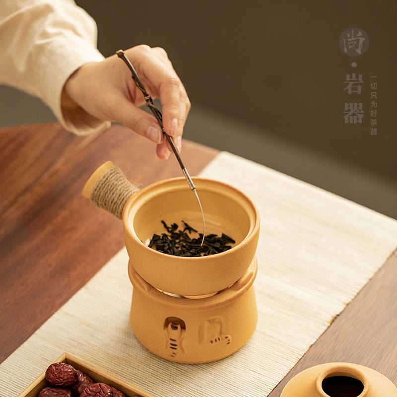 复古粗陶烤茶烤奶罐泡茶壶酒精蜡烛炉加热侧把壶围炉煮茶套装焙茶