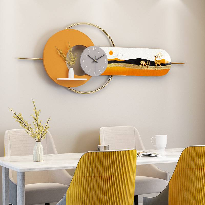 新款网红壁挂画立体钟表装饰画玄关餐厅墙面晶瓷组合装饰画壁饰图片