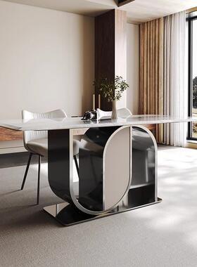 高端然超晶石长形方餐桌椅家用意式轻奢ZW727石桌子天饭岩板现代