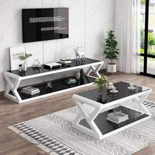 客代厅电茶视EWA柜钢柜化玻璃客厅简约现茶几电视柜组合铁艺烤漆