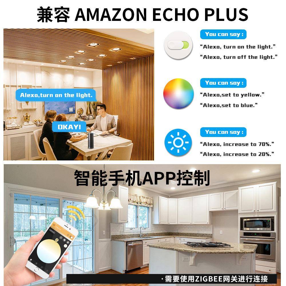 格乐德ZIGEENAQ30BRB+.CCT智能家居套装超薄嵌G入式智能筒灯6/9/1