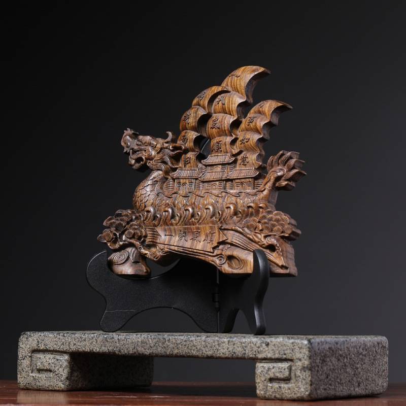 厂家直销沉香木摆件龙舟一帆风顺摆件雕刻工艺品客厅桌面装饰品