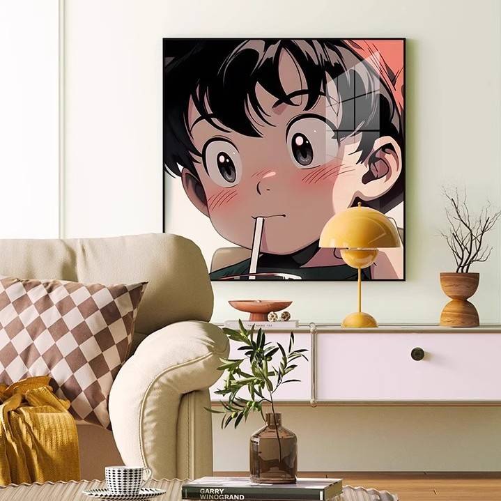 沙发背景装饰画女孩卧室挂画奶油风现代方形卡通床头客厅挂画壁画图片