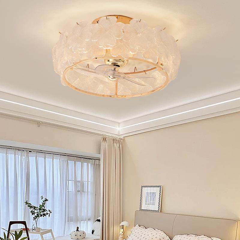 水花瓣客厅风晶扇灯2025新款式轻奢代主卧室法227餐厅吊灯现电扇