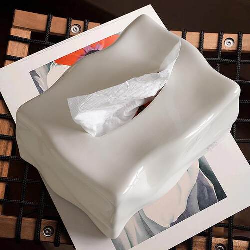 防水陶瓷油风纸巾盒厅轻奢摆件客家用现代简纸巾盒约餐纸桌餐巾奶