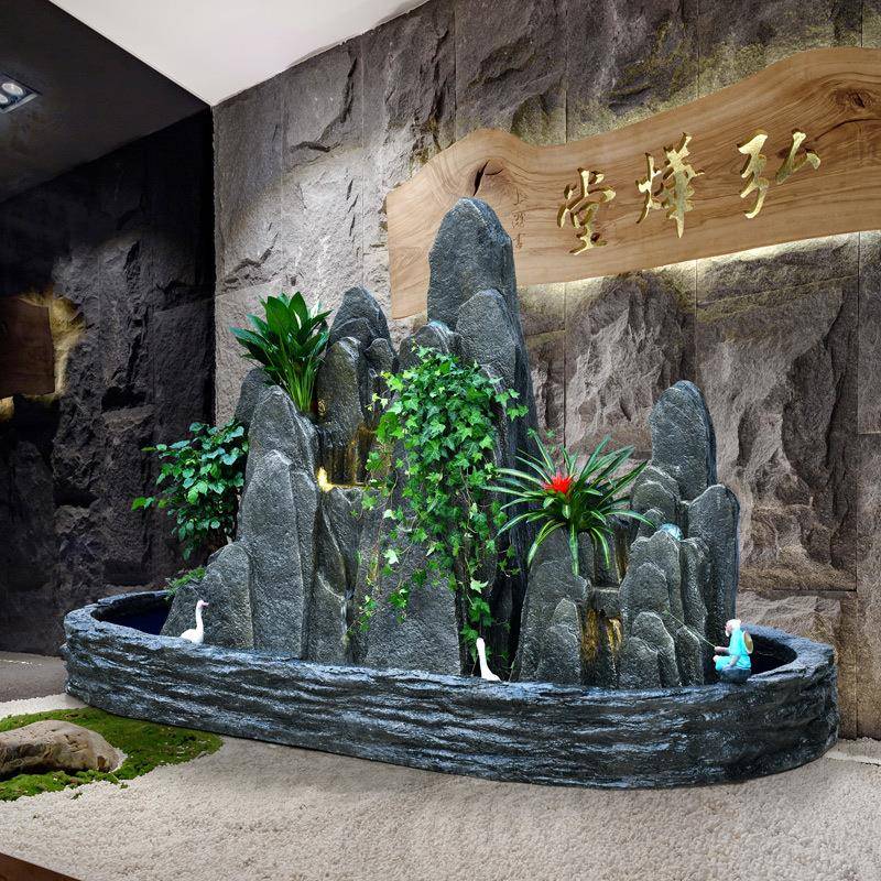 大型假山流水喷台泉财摆件室内客循厅阳招装饰落地环景观UVU鱼池