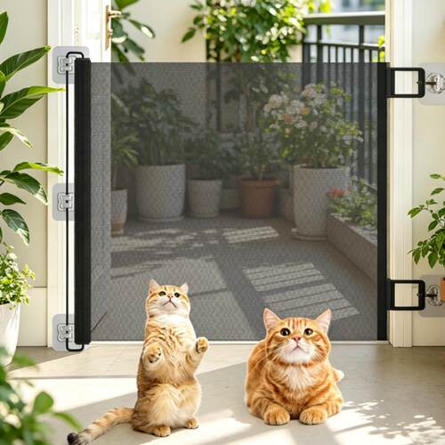 免打孔防猫跑出门栏自动伸缩宠物