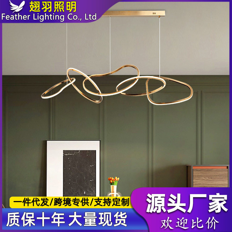 餐厅吊灯不锈钢长条轻奢风极简创意吧台前台设计师服装店环形灯具