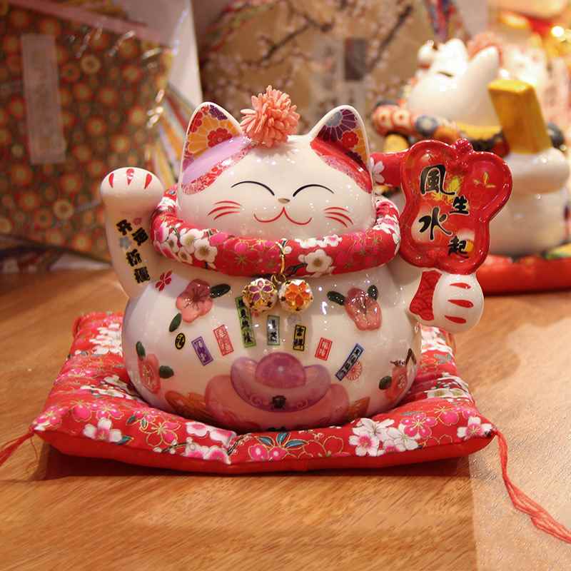【折扣】招财猫小号可爱办公室桌面摆件陶瓷储蓄罐日式家居车载装