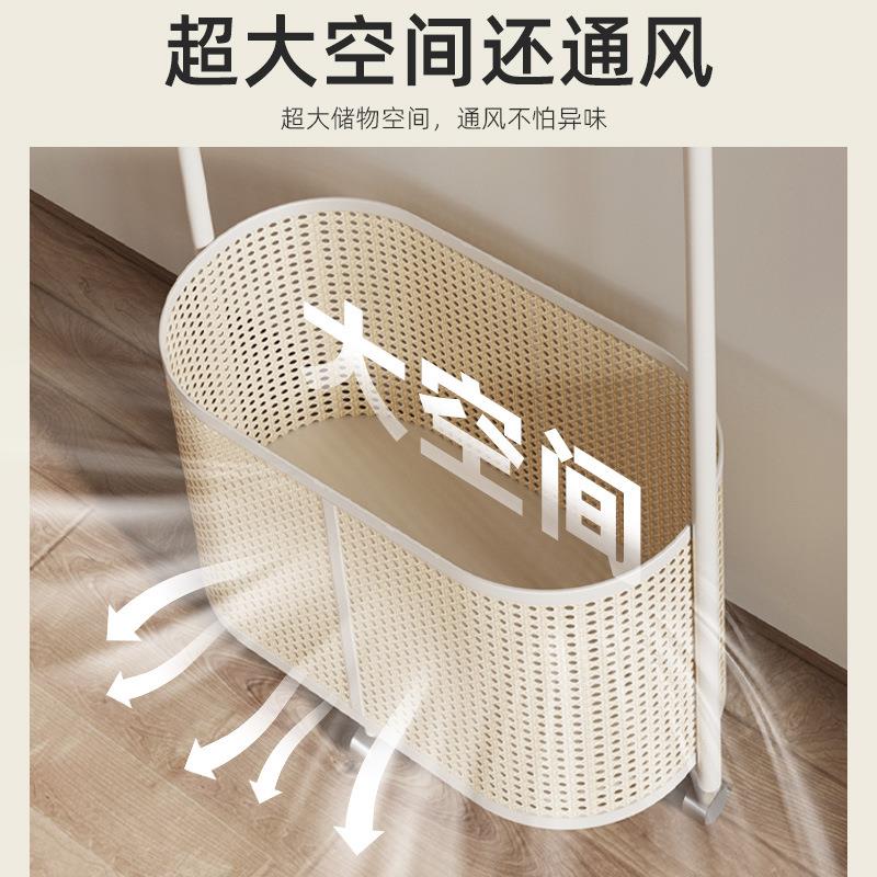 衣帽架落地卧室中古式轻奢可移动仿藤编脏衣篓复古收纳挂衣架家用