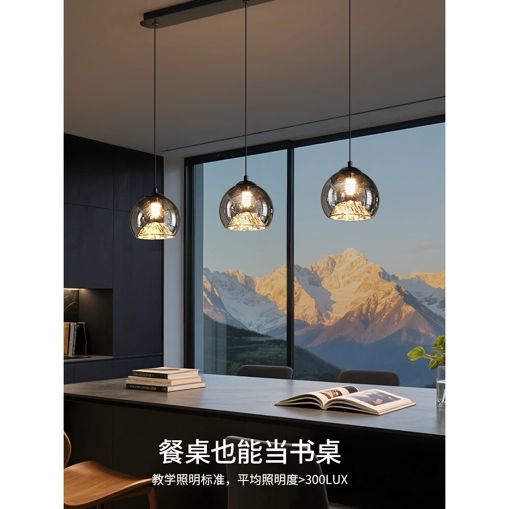 意式轻奢三头长条餐厅玻璃吊灯