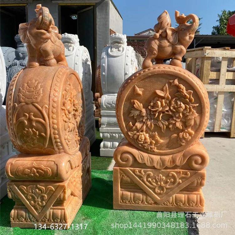 汉白玉门鼓石雕小象石鼓门口精美大理石门墩抱鼓石摆件现货优惠