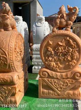 汉白玉门鼓石雕小象石鼓门口精美大理石门墩抱鼓石摆件现货优惠