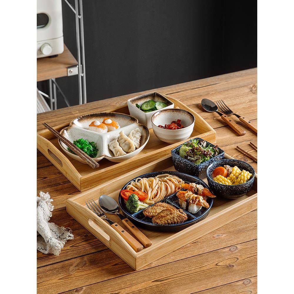 日式陶瓷分格盘家用早餐盘减脂餐盘一人食套装月子餐具分隔盘商用