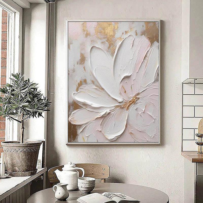 跨境抽手绘油大副室象花朵卧画玄SH22关餐厅客厅画装饰画肌理油画图片