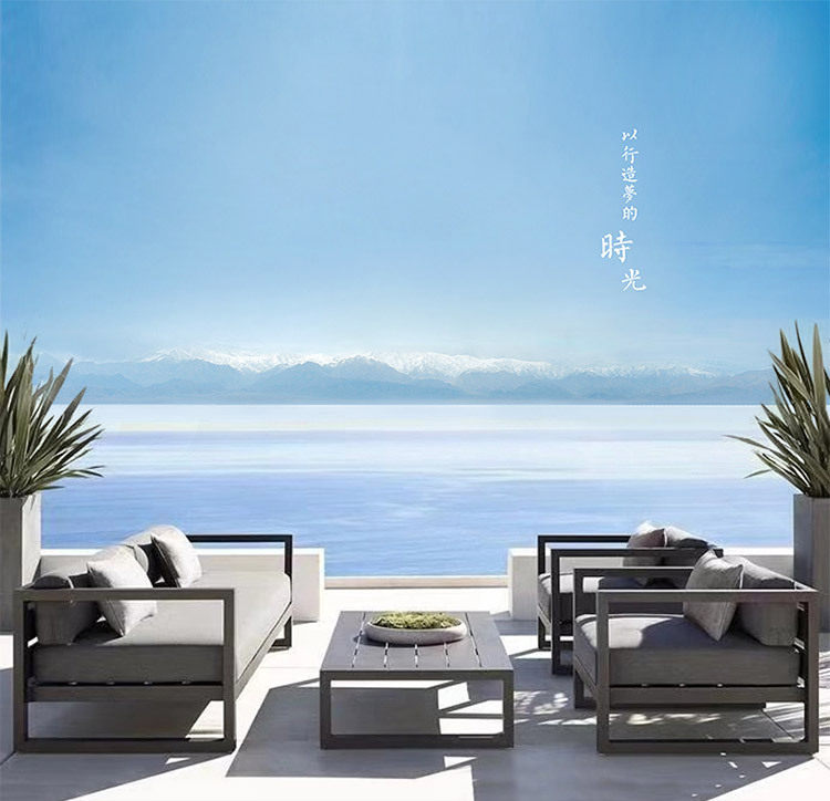 loft工业风办公室沙发简约现代户外庭院花园防水铁艺沙发茶几组合