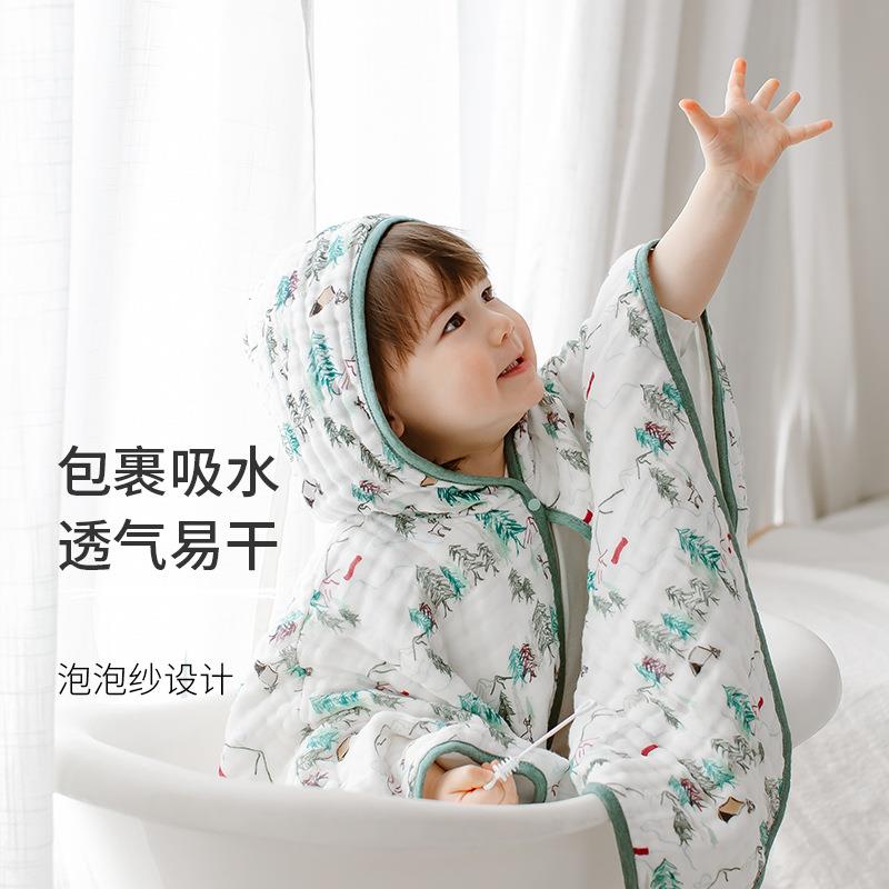宝宝浴巾婴儿新生纱布超柔软吸水透气儿童带帽浴巾