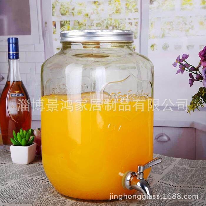 升加厚玻璃果汁饮罐带龙头果泡酒瓶汁鼎料J011H瓶带铁架不钢锈盖