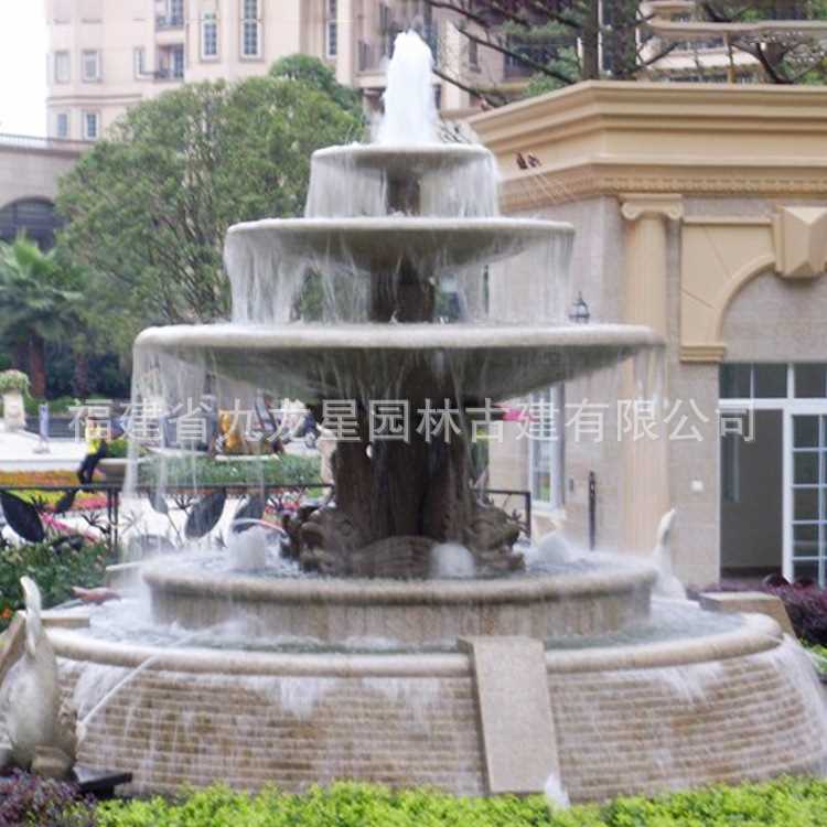 定 制大型水景石雕喷泉欧式水钵摆件 黄锈石石雕喷泉风水球水池