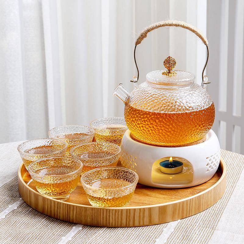 休闲下午茶欧式蜡烛加热茶炉耐热玻璃煮茶器轻奢泡水果花茶壶白可
