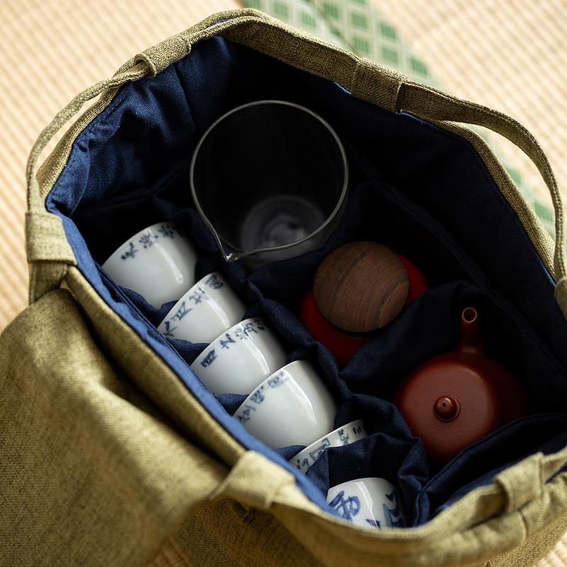 TCU茶具收纳包棉麻布艺旅行茶人包加厚夹棉可分离便携式文艺中式