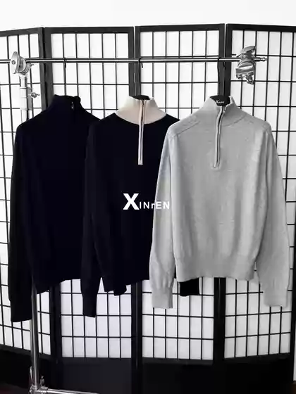 Xinren Vujade Frank 009 Half-Zip Limited Edition Sweater Cashmere Blend Autumn and Winter Simple Commuter Style