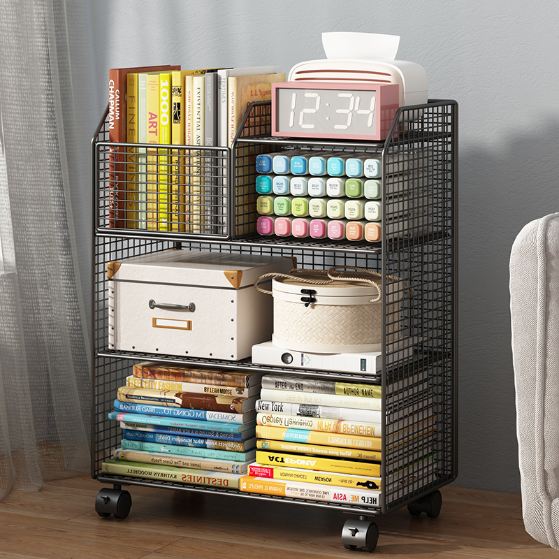 速发可轮动书架儿童书下收纳架带移书包置物架家用落地简易小桌柜