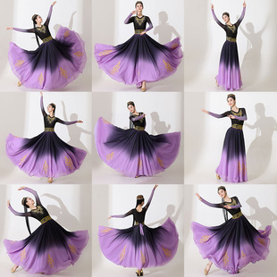 速发新款成人新疆维吾族习蹈演出服连衣裙维族裙子服装练舞裙大摆