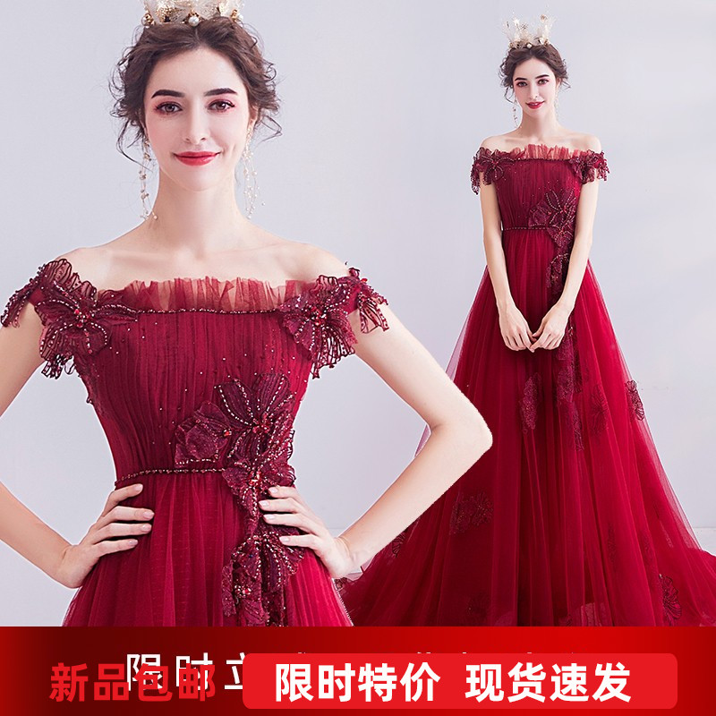 速发【】时髦优雅红色新娘结婚敬酒服婚礼婚宴婚纱晚礼服