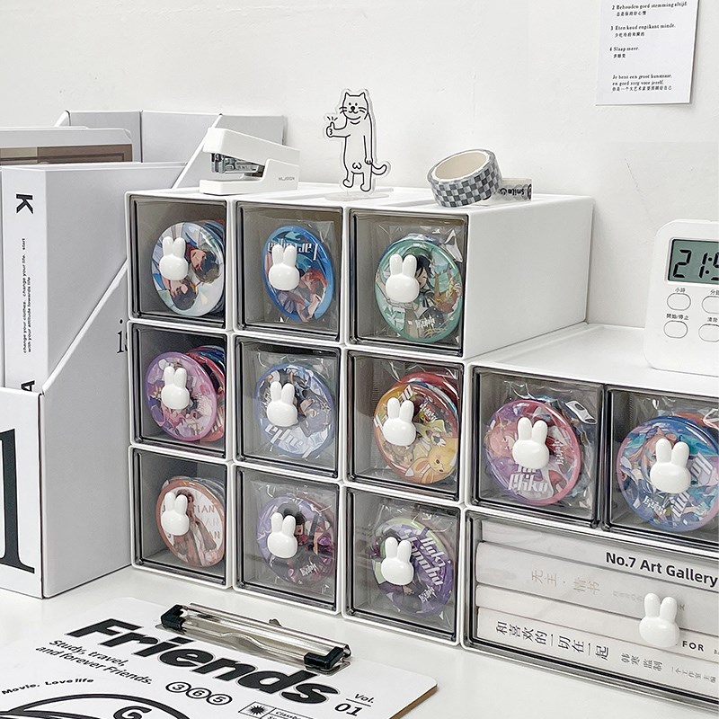 速发盒唧收纳吧亚克力桌面透明化妆品抽屉式立物架置牌色纸展示架