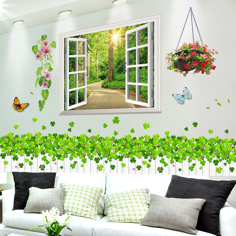 速发田园清客植物墙关纸文艺新厅宿舍卧室墙面装饰品走廊玄贴自粘