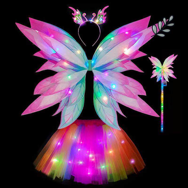 蝴蝶翅膀背饰儿童发光精灵仙女裙网红小天使女童气球闪光小女孩背