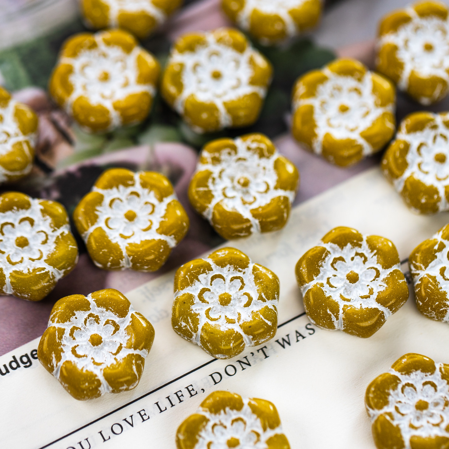 复古六瓣花珠20mm捷克进口琉璃珠