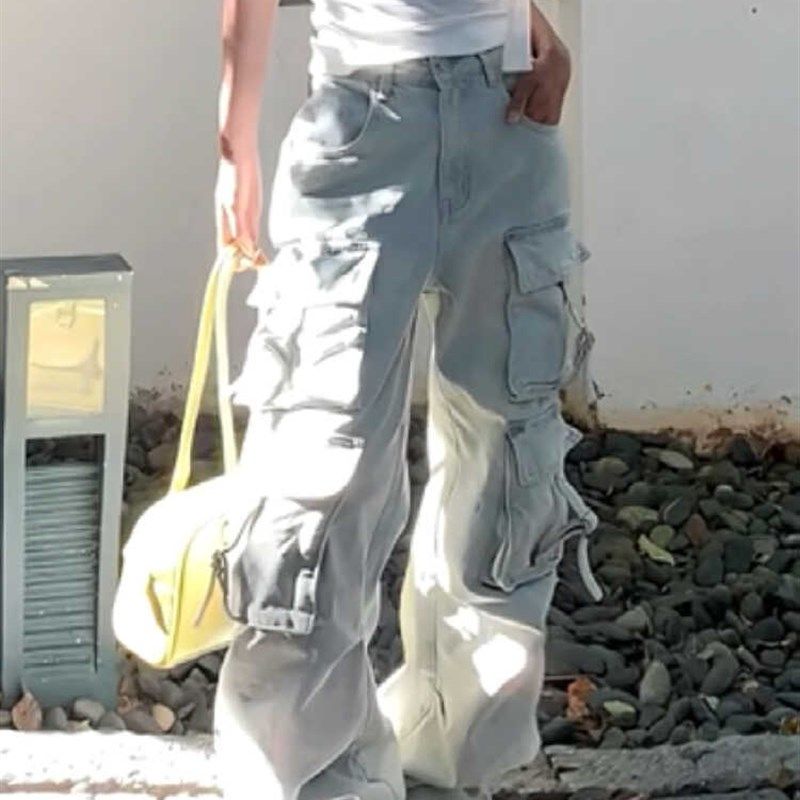 速发宽码美式复古多口袋牛仔裤高街vibe大松阔筒休闲坠感直腿工装,女装/女士精品,大码裤装,淘宝优惠券,粉丝福利购,淘宝优惠卷