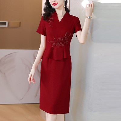 速发喜婆婆婚宴装2024新款妈妈礼服裙平结婚子时可穿年轻款连衣裙