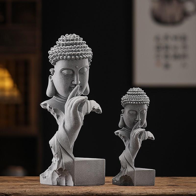 中式青砂石释迦摩尼佛如来佛像鱼缸造景园艺桌面茶室茶宠装饰摆件