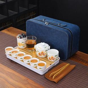 家用办公简约十头功夫茶具茶杯茶盘商务礼品 羊脂玉茶具套装