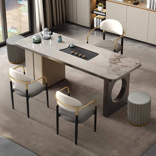 轻奢简约现代岩板茶桌椅组合阳台烧水壶一体办公室泡茶台家用茶几