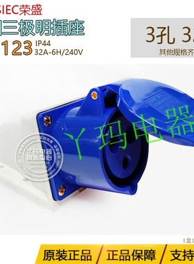 正品CEIRSIEC荣盛 RS-123工业插座 3孔 32A   IP44 32A-6h/240V