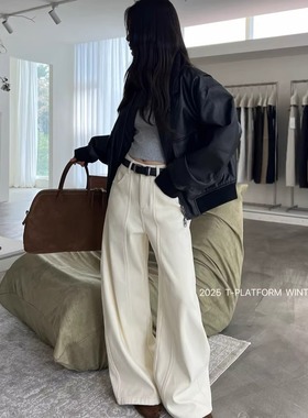 十三行T-PLATFORM93202-1冬季加绒复古水洗牛仔裤柔软阔腿牛仔裤