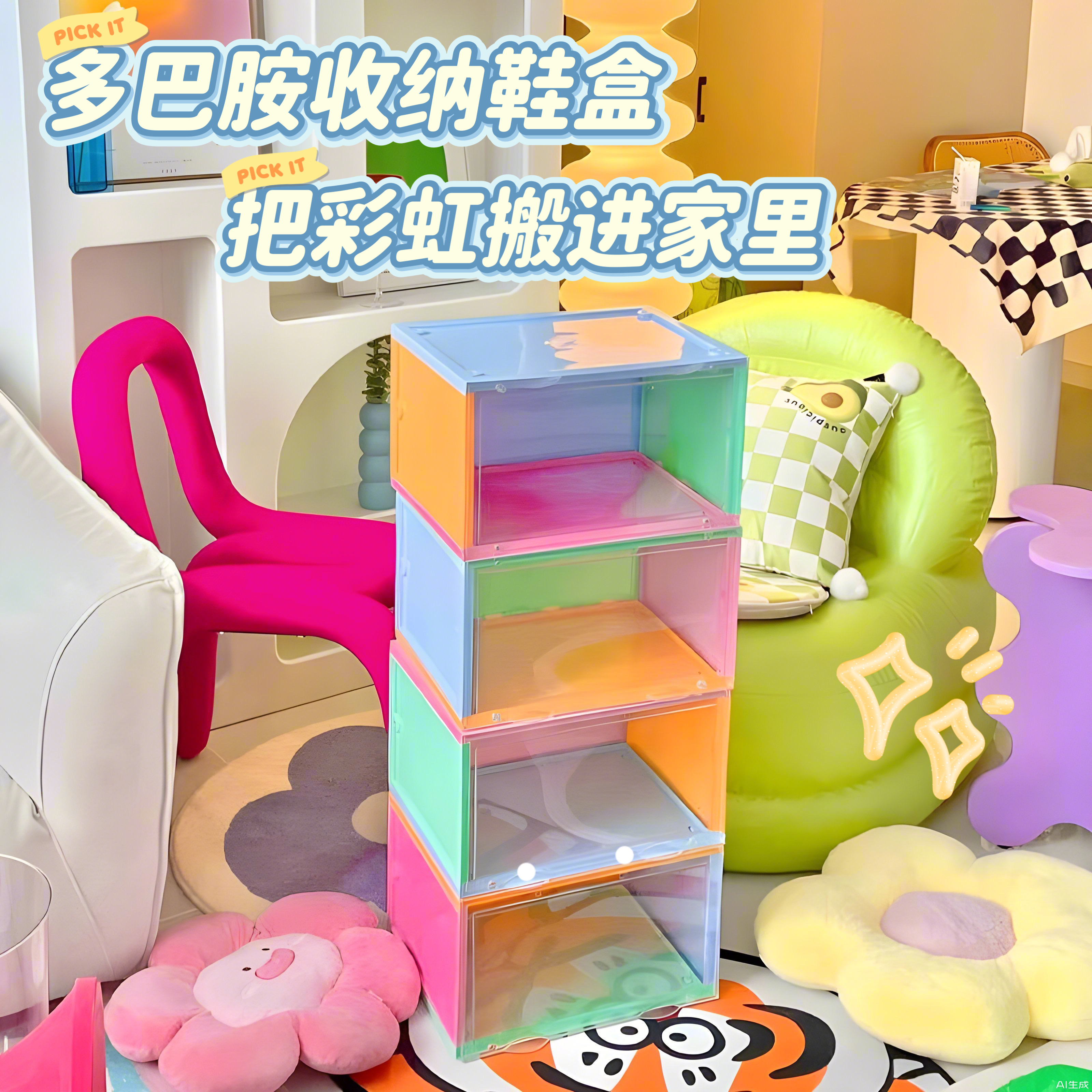 RMAX手办labubu展示柜彩色桌面透明亚克力盲盒收纳泡泡玛特展示盒