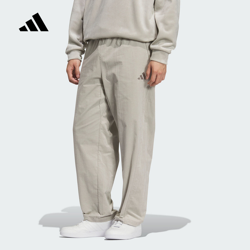 adidas阿迪达斯灯芯绒阔腿运动裤2025冬男弧形LOGO梭织长裤KR0225