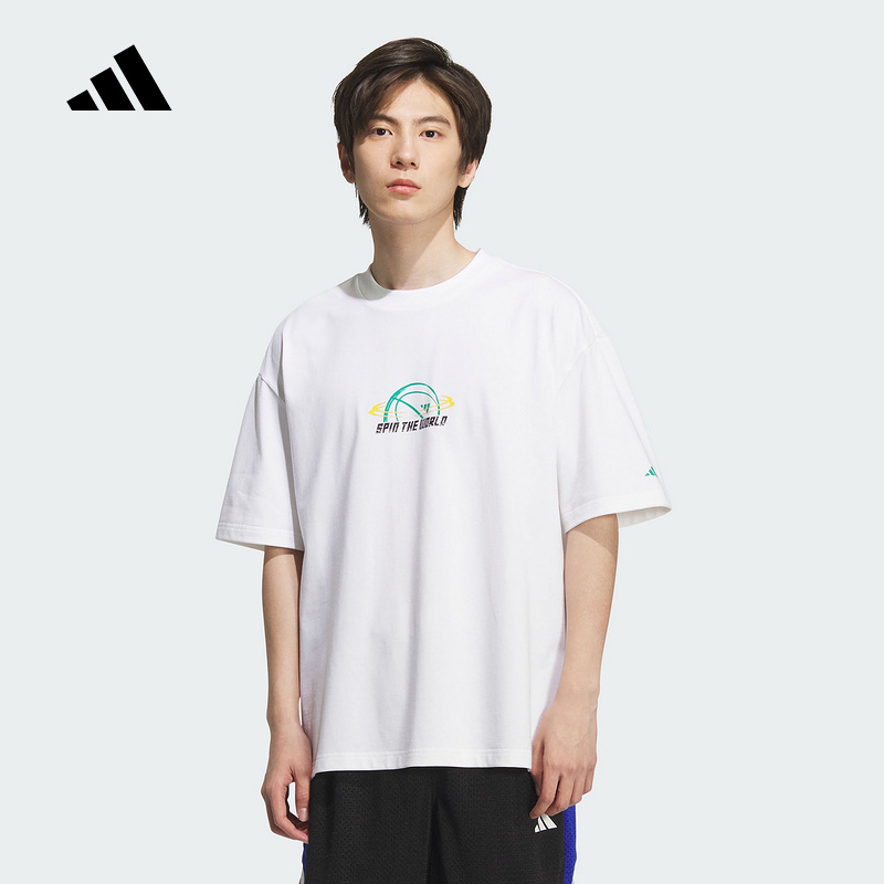 adidas阿迪达斯大号篮球印花图案半袖2025秋男棉质短袖T恤 KF0725