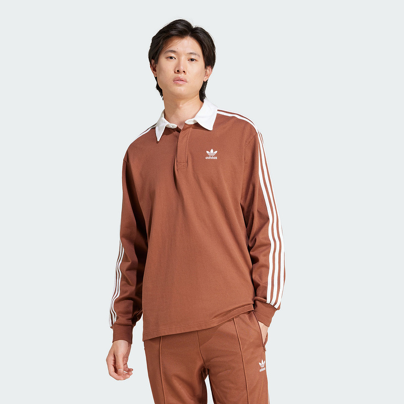 adidas阿迪达斯三叶草男女款复古三条纹Polo领美式长袖T恤IZ4806