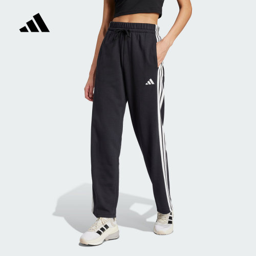adidas阿迪达斯直筒修身运动裤子2025秋女三条纹针织长裤 JW7182