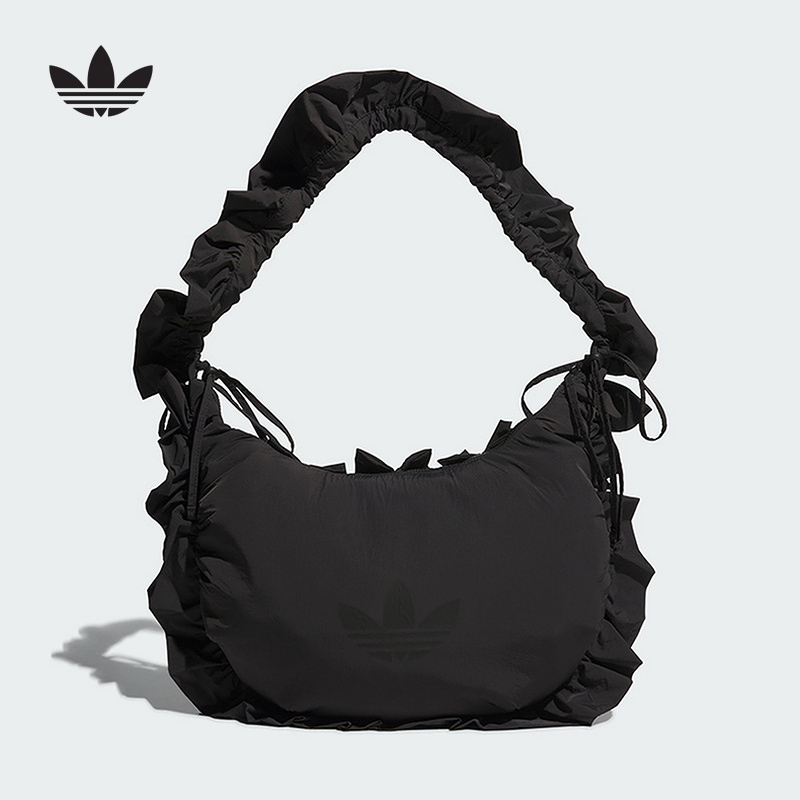 adidas阿迪达斯三叶草大号荷叶花边手提拎包2025冬女斜挎包IA8915