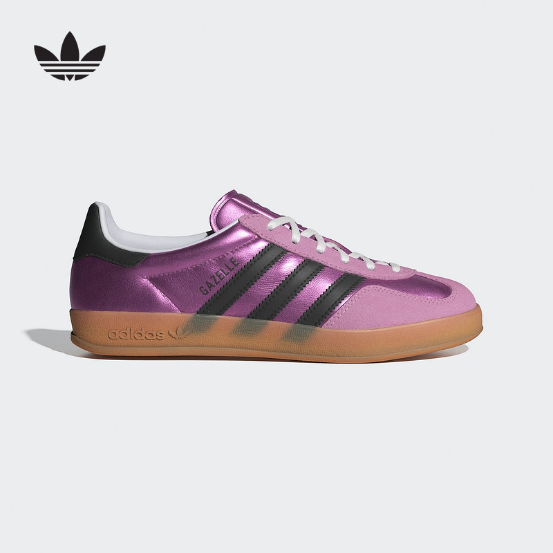 adidas阿迪达斯三叶草T头鞋25秋女GAZELLE亮泽金属感德训鞋JS1406