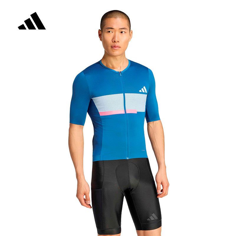 adidas阿迪达斯自行车骑行服紧身拉链短袖男子公路骑比赛服JZ6772