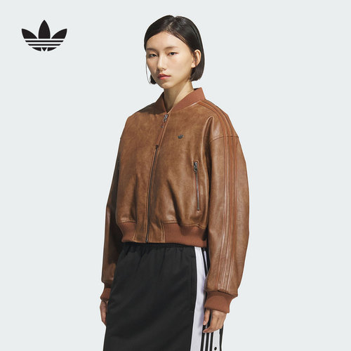 阿迪达斯三叶草短款保暖夹克外套2025秋冬女PU JACKET棉服 KC2655