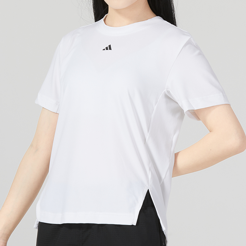 Adidas阿迪达斯短袖女装健身半袖夏季运动开叉宽松透气T恤HS8108
